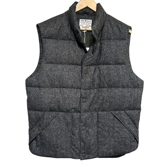 Lucky Brand Wool Blend Down Puffer Vest Mens XL Herringbone Twill Outerwear NWT - Picture 1 of 11
